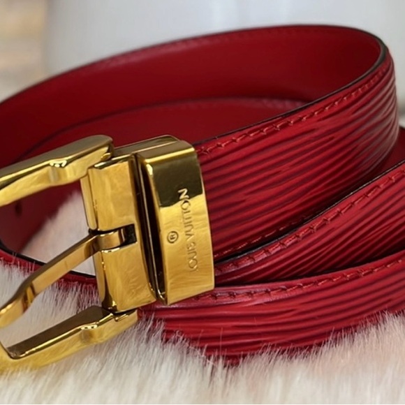 LOUIS VUITTON RED EPI LEATHER CEINTURE 85 GOLD BUCKLE BELT - Picture 3 of 7